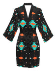 Orange Turquoise Women's Lounge Kimono Robe