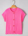 Janelle Distressed Hem Short Sleeve Button Sweater