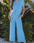 Solid Corded T-Shirt and Pants Set