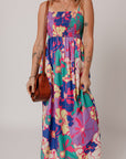 Floral Shirred Spaghetti Strap Maxi Dress