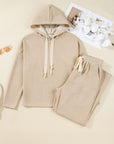 Solid Corduroy Lace Hoodie and Pants Set