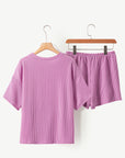 Solid Corded Short Sleeve Tee and Shorts Set