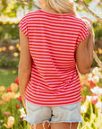 Stripe Ribbed Cap Sleeve T-Shirt