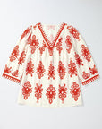 Vintage Geometric Printed V Neck Blouse