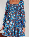 Floral Smocked Bodice Ruffle Sleeve Dress