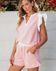 Melissa Trim Ruffled Top and Drawstring Shorts Set