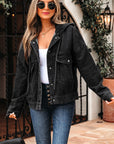 Sage Pocket Drop Shoulder Hooded Denim Jacket