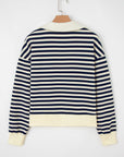 Stripe Collared V-Neck Long Sleeve Top