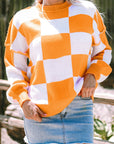 Checker Bishop Sleeve Sweater