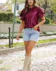 Lenora Glittering Sequin Short Bubble Sleeve Blouse