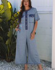 Emmie Half Placket Chest Pockets Wide Leg Jumpsuit