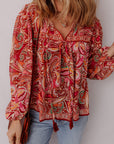 Quinn Paisley Tassel Tie Puff Sleeve Boho Blouse