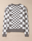 Checker Round Neck Drop Shoulder Sweater