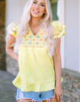 Cecelia Embroidery Textured Top with Ruffles