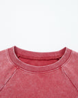 Solid Mineral Wash Raglan Sleeve Raw Hem Sweatshirt