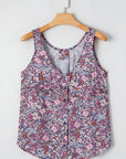 Floral Pleated Button Up Tank Top