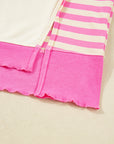 Plus Size Stripe Colorblock Collared Drop Shoulder Top
