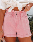 Melany Vintage Washed Frilled High Waist Denim Shorts