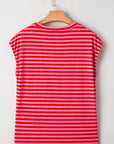 Stripe Ribbed Cap Sleeve T-Shirt