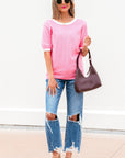 Mercy Bow V-Shape Cut Back Short Sleeve Sweater