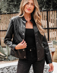 Olive Faux Leather Buttoned Front Boxy Jacket