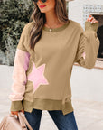 Star Patchwork Reverse Seam Drop Shoulder Sweatshirt