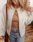 Pearl Embellished Open-Front Cardigan