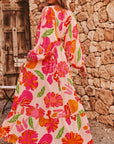 Floral V-Neck Puff Sleeve Maxi Dress