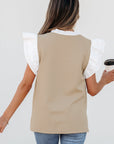 Serena Contrast V Neck Ruffled Textured Knit Top