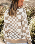 Checker Round Neck Drop Shoulder Sweater