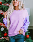 Solid Sequin Patchwork Long Sleeve Top