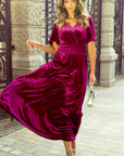 Katherine Velvet Short Sleeve Shirred Waist Tiered Dress