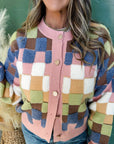 Checker Button Front Cardigan