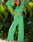 Solid Puff Sleeve Top and Drawstring Pants Set