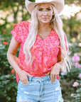 Charley Leopard V Neck Short Sleeve Blouse