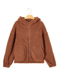 Solid Sherpa Fleece Zip Up Hooded Jacket
