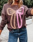 Callie Terry Bow Pattern Drop Shoulder Sweatshirt