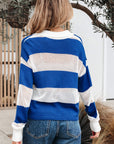 Genevieve Stripe Collar Eyelet Crochet Knitted Sweater