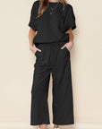Textured Loose Fit T Shirt and Drawstring Pants Set