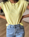 Lace Patchwork Cap Sleeve T-Shirt