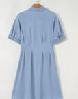 Denim Pleated Short Sleeve Shirt Dress