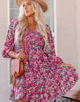 Mikaela Smocked V Neck Puffy Sleeve Floral Dress
