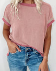 Contrast Trim Corded Knit T-Shirt
