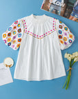 Khaleesi Embroidered Smocked Neck Puff Sleeve Top