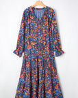 Floral V-Neck Long Sleeve Maxi Dress
