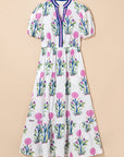 Floral Puff Sleeve V-Neck Midi Dress