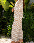 Stripe Collared Top and Drawstring Pants Set