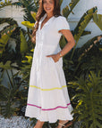 Aleah Rickrack Trim Short Sleeve Long Dress