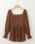 Ribbed Velvet Smocked Babydoll Blouse