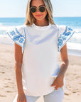 Vienna Embroidered Ruffled Sleeve Blouse